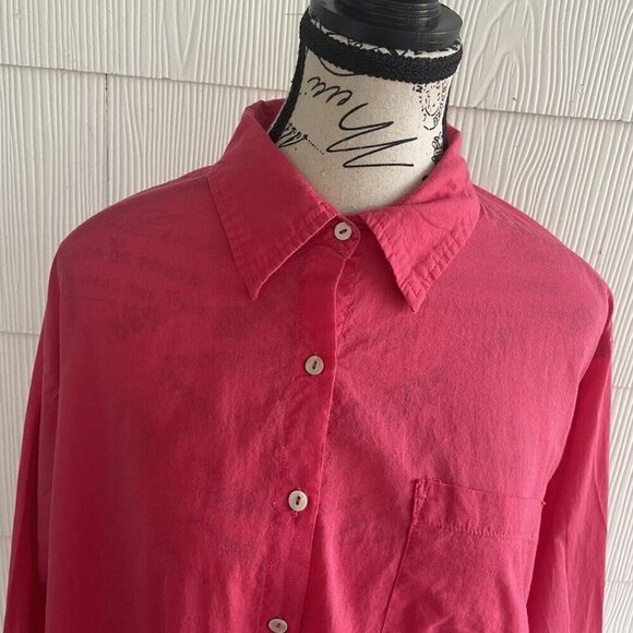 Natural Life Hot Pink Oversized Button-Down Collared Lagenlook Women Size M (Y5) - Picture 2 of 13